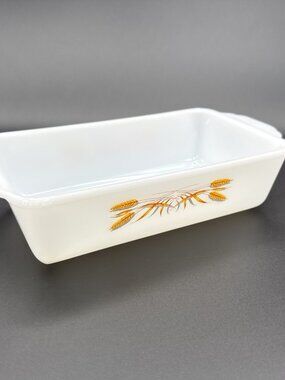 Fire-King Anchor Hocking Wheat Milk Glass Loaf Pan 9x5 Vintage USA